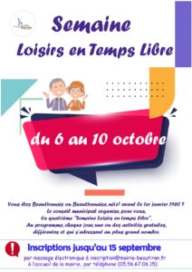Semaine \u00ab Loisirs en temps libre \u00bb du 06/10 au 10/10
