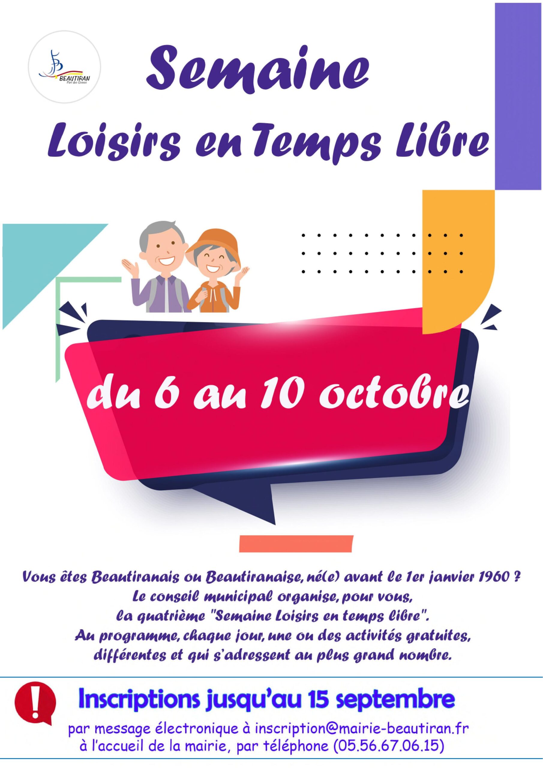 Semaine « Loisirs en temps libre » du 06/10 au 10/10