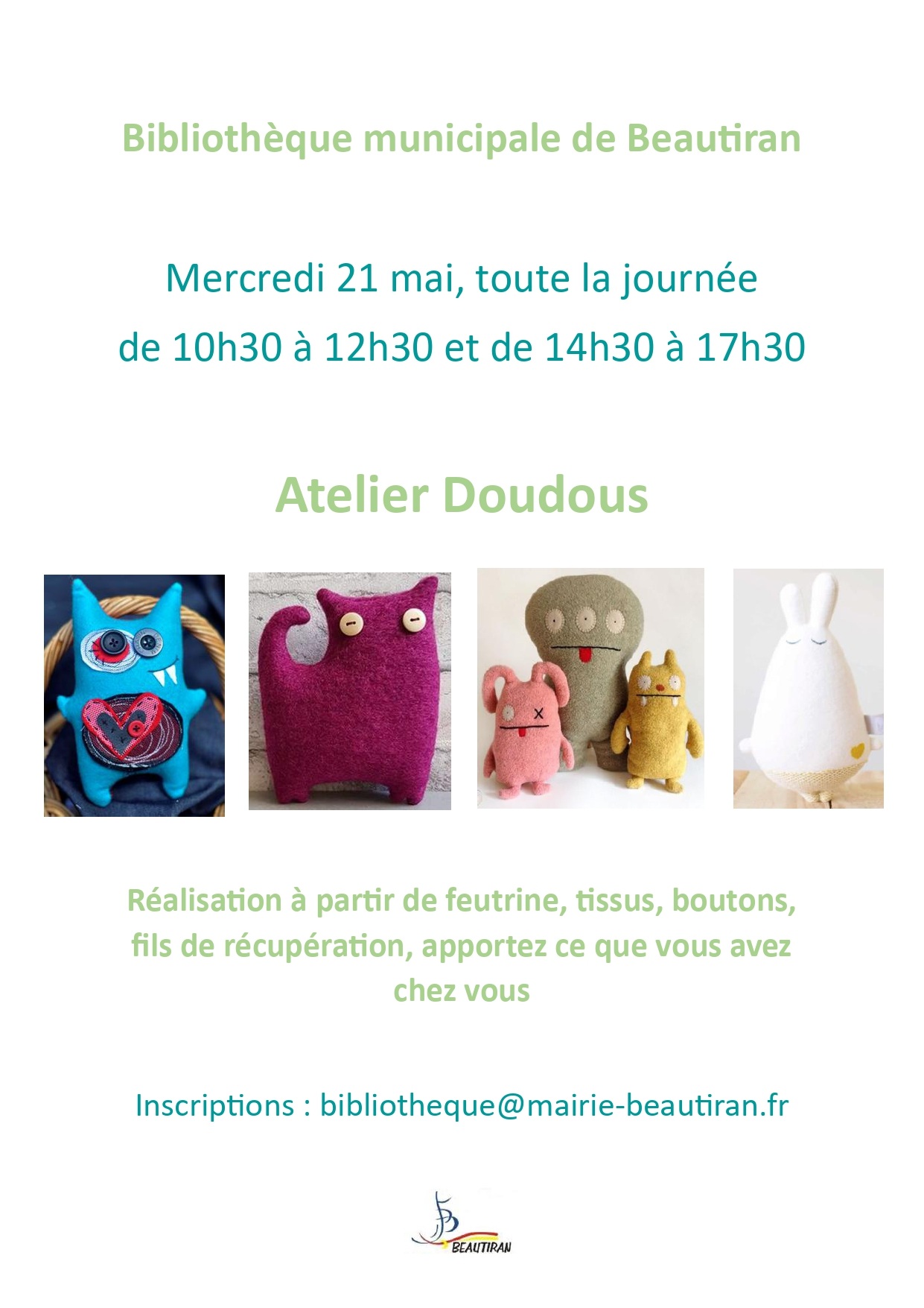 Atelier création de doudous à la bibliothèque municipale