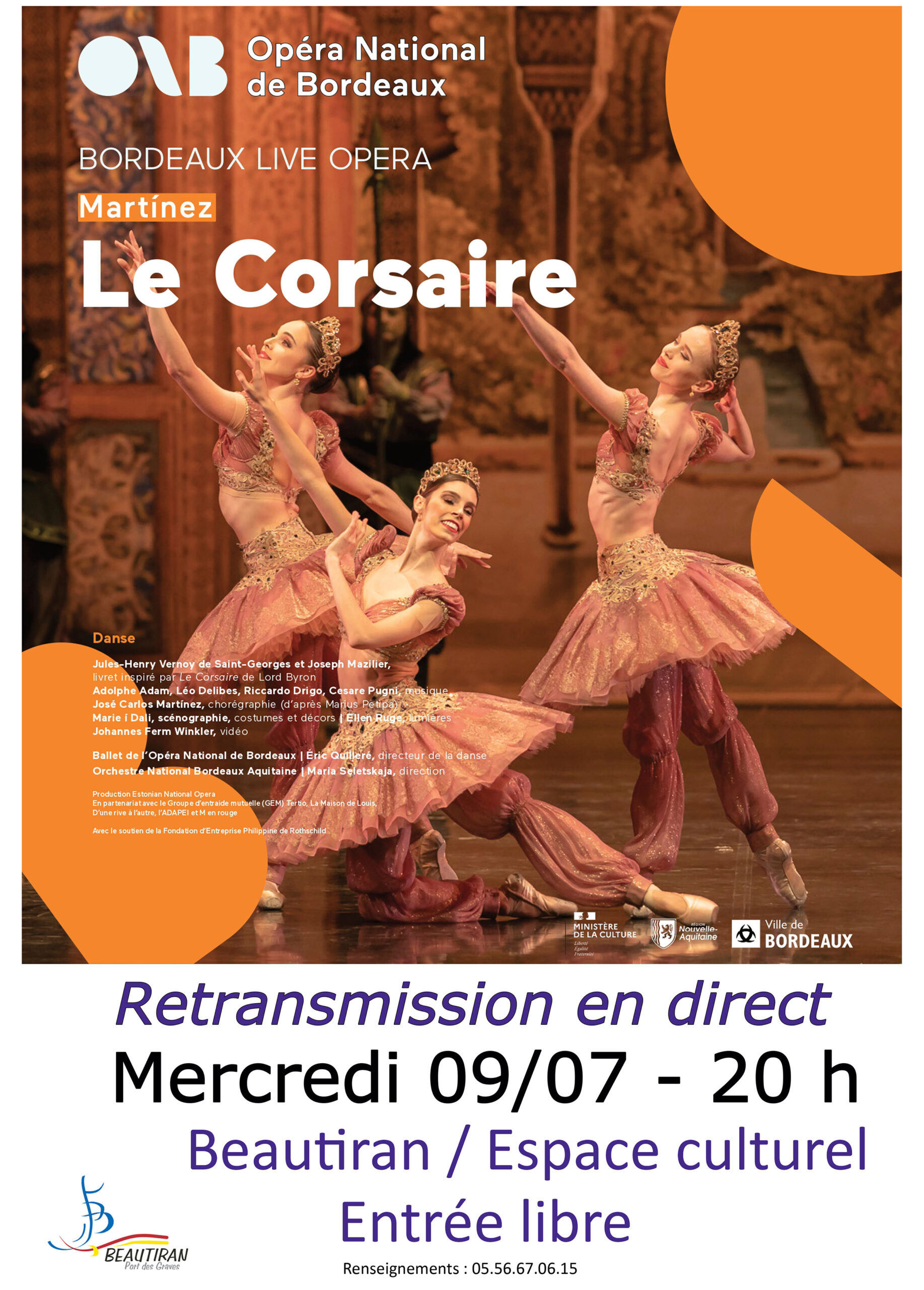 Retransmission en direct du ballet « Le Corsaire » par l’Opéra National de Bordeaux